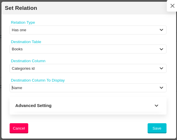 Add relation Has One set options