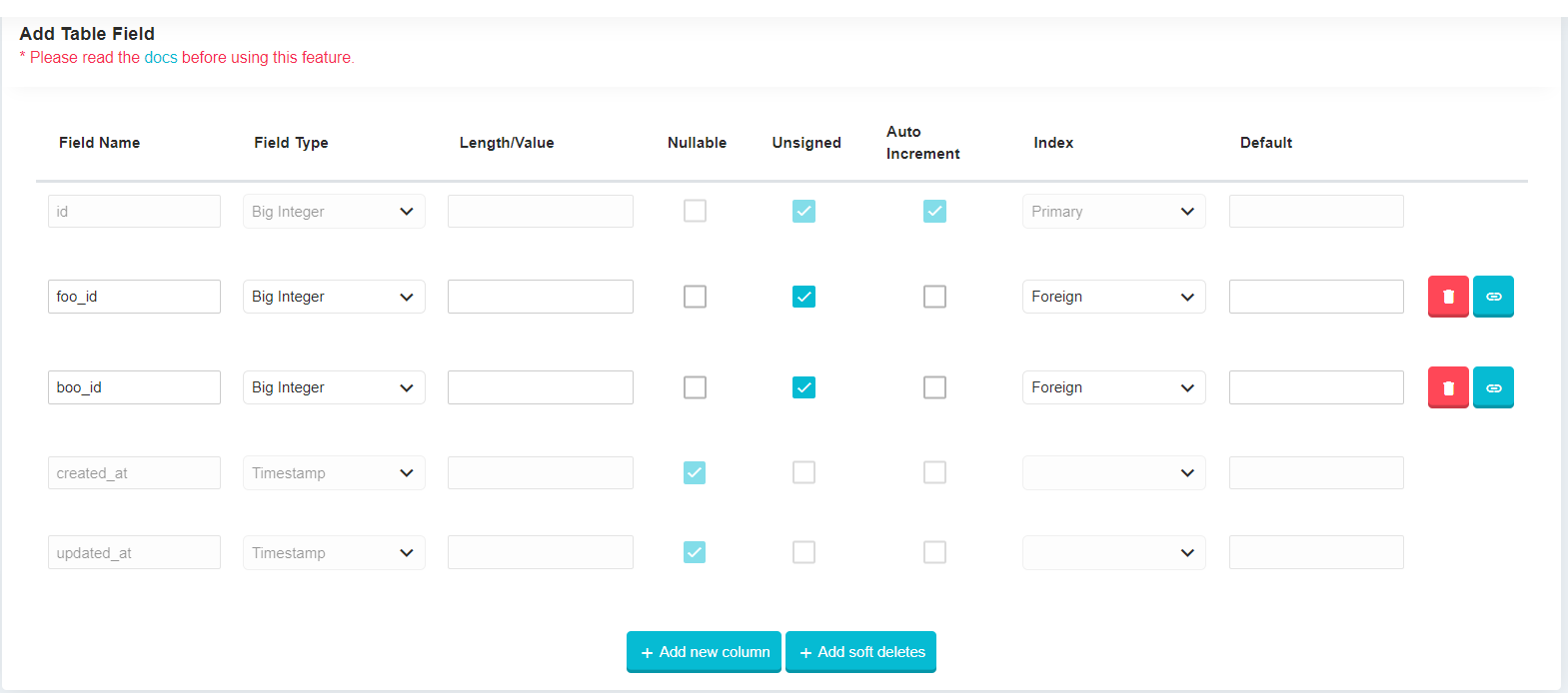 Add field table